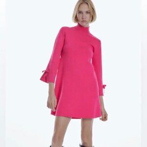 NWT Zara Knit Mini Dress W/ Bows - Hot Pink